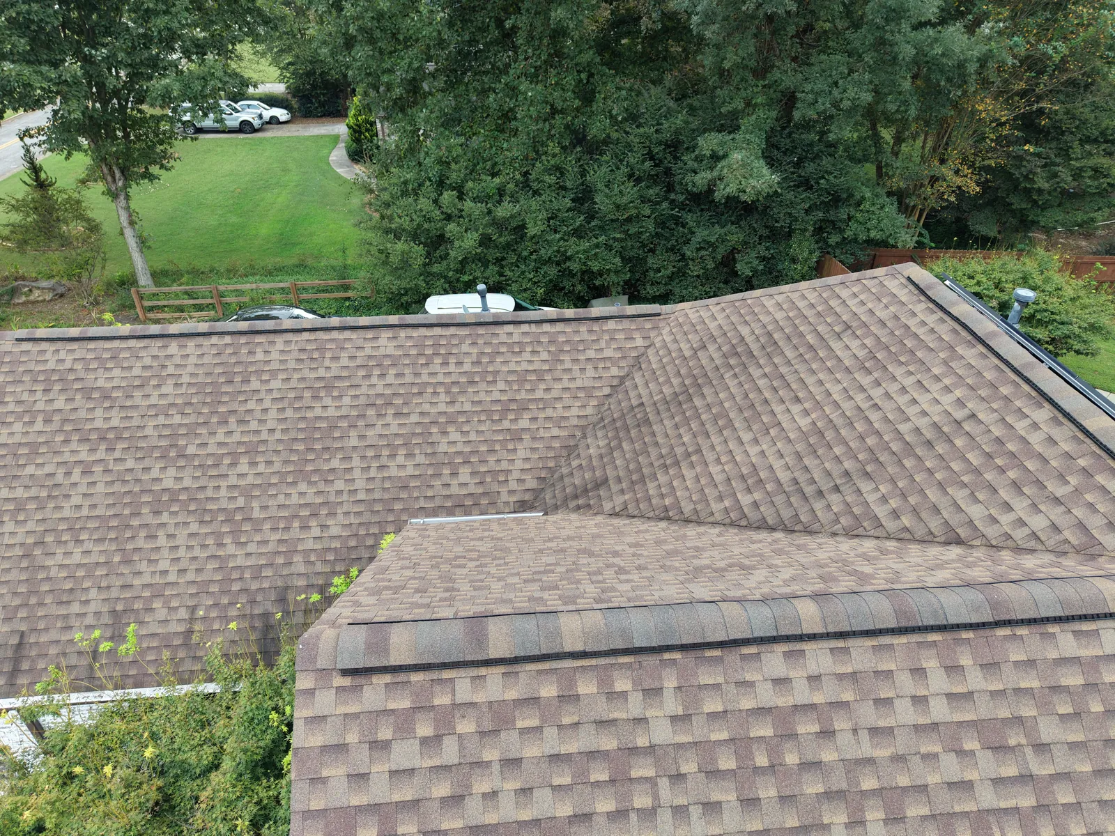 Aerial overview of a residential shingle roof